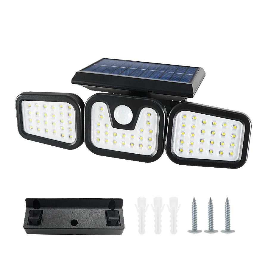 Luminária Solar com Sensor de Presença e Cabeças Ajustáveis