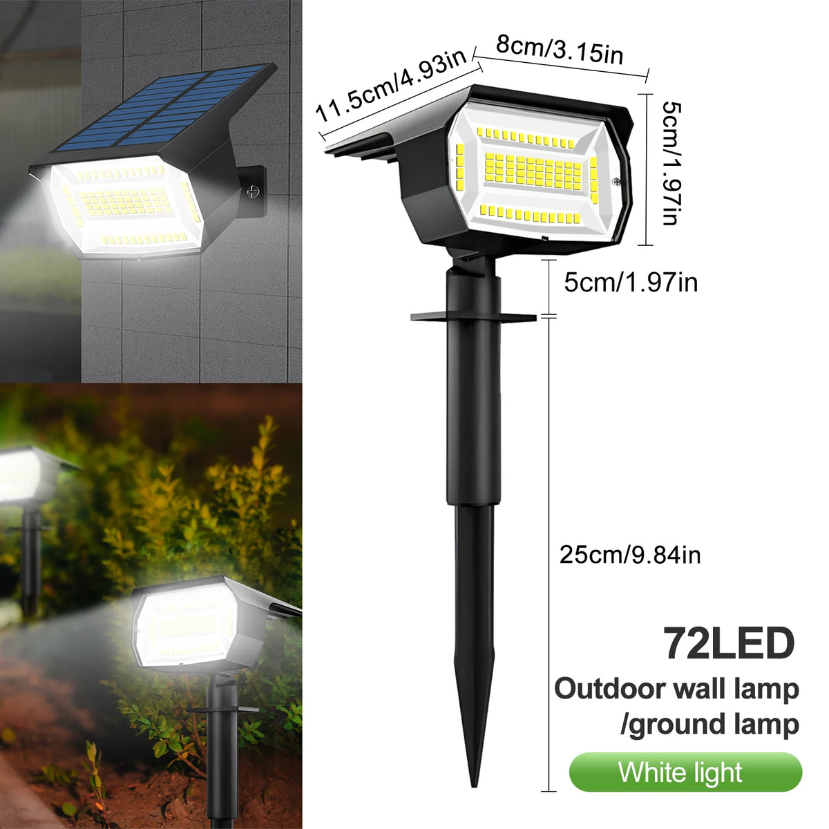 Refletor Solar Paisagismo 72 LEDs à Prova d’Água