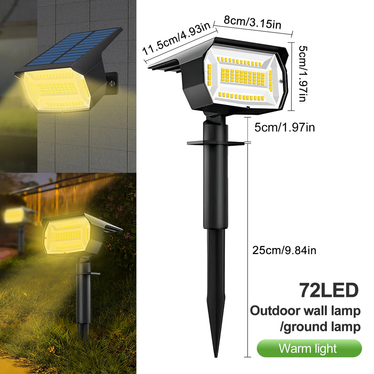 Refletor Solar Paisagismo 72 LEDs à Prova d’Água
