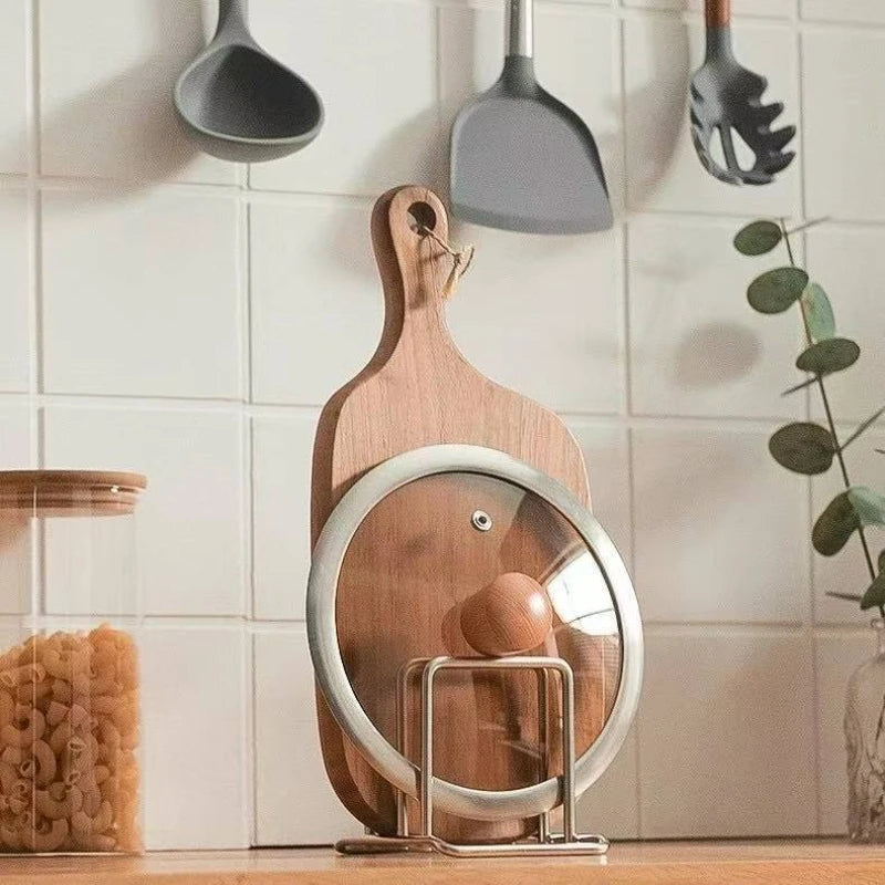 Porta-Tampas de Panela e Tábuas em Aço Inox