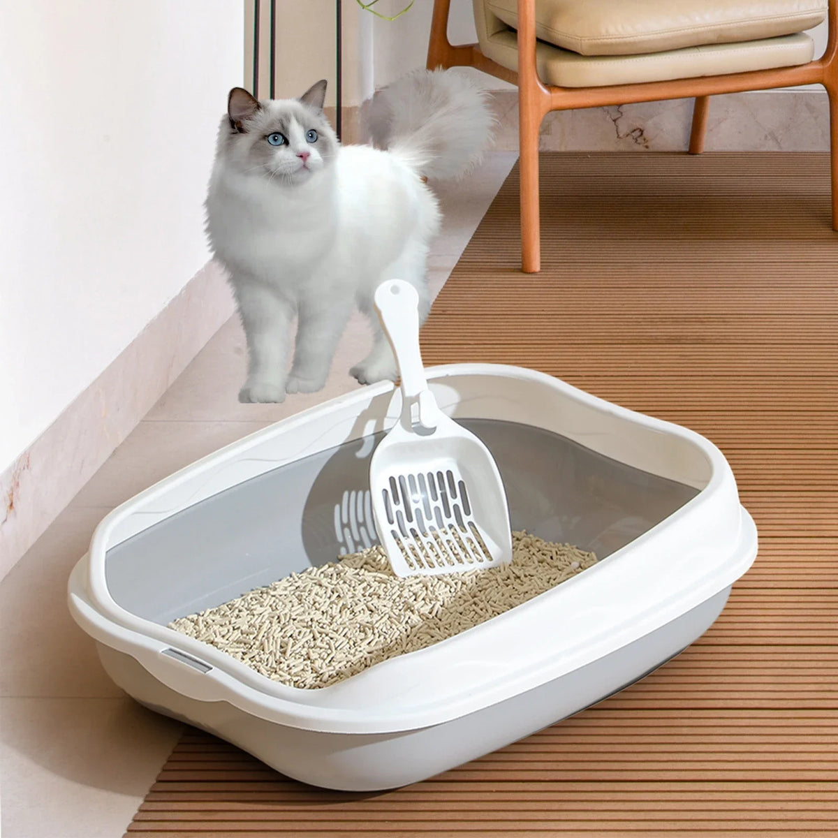 Caixa de Areia Semi-Fechada Anti-Respingo para Gatos