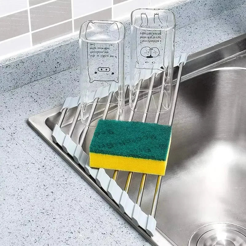 Escorredor de Louça Dobrável de Canto em Inox para Pia