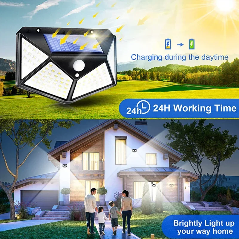 Arandela Solar de Parede 100 LEDs com Sensor de Presença