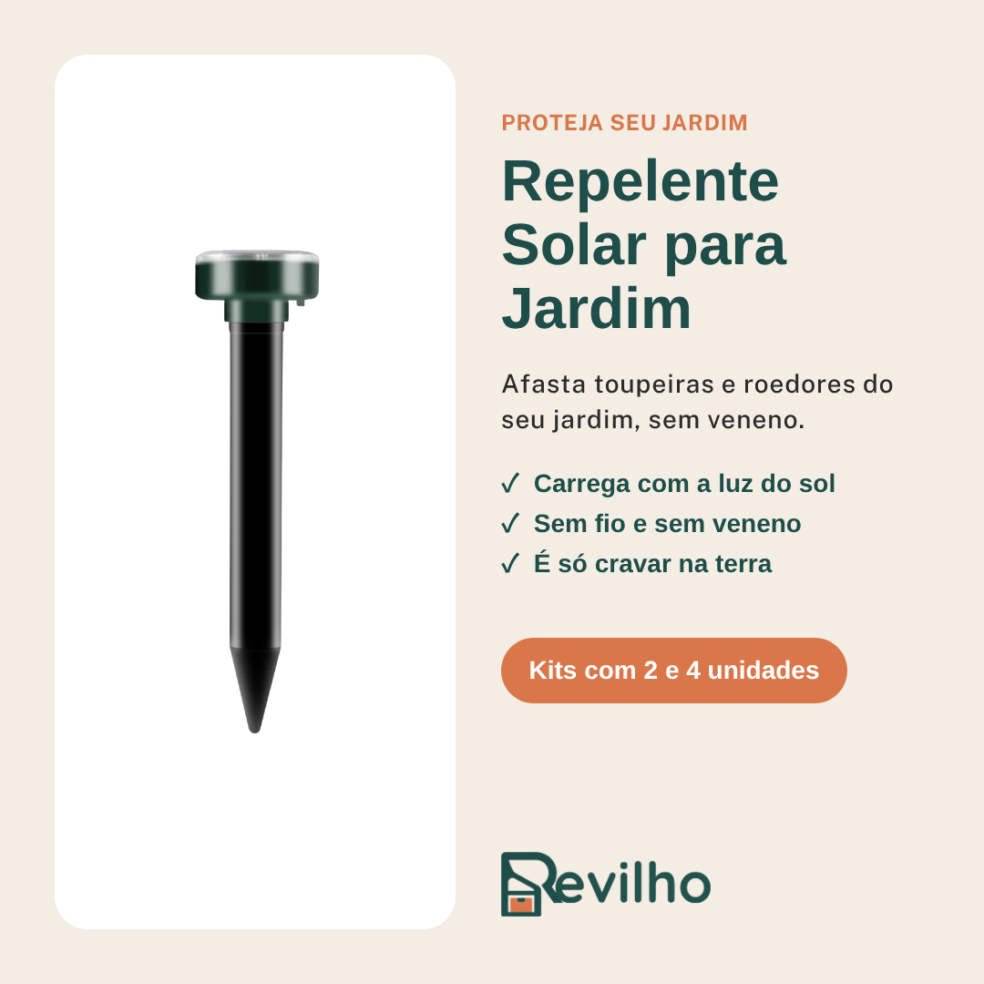 Repelente Solar Ultrassônico de Estaca para Jardim – Toupeiras e Roedores